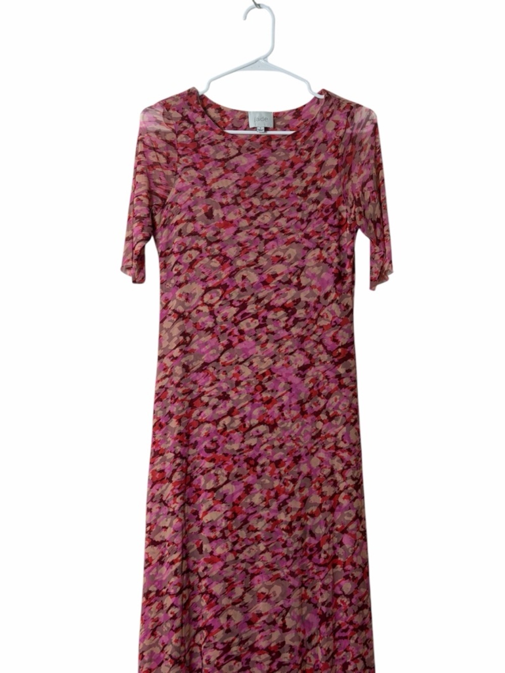Johnny Was Jade Mesh Midi Dress Pink Floral Stretch Sheer Overlay Size Small - Picture 4 of 8